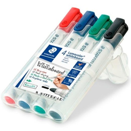 STAEDTLER ROTULADORES PIZARRA BLANCA LUMOCOLOR PUNTA REDONDA C/SURTIDOS ESTUCHE 4 UD
