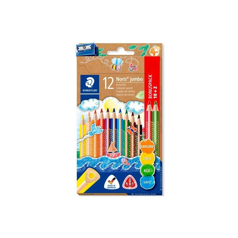 STAEDTLER LÁPICES DE COLORES JUMBO 128 SURTIDOS ESTUCHE 10+2 UD + SACAPUNTAS DE REGALO