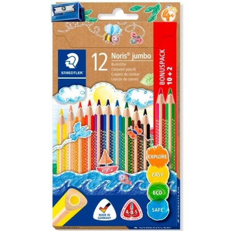 STAEDTLER LÁPICES DE COLORES JUMBO 128 SURTIDOS ESTUCHE 10+2 UD + SACAPUNTAS DE REGALO