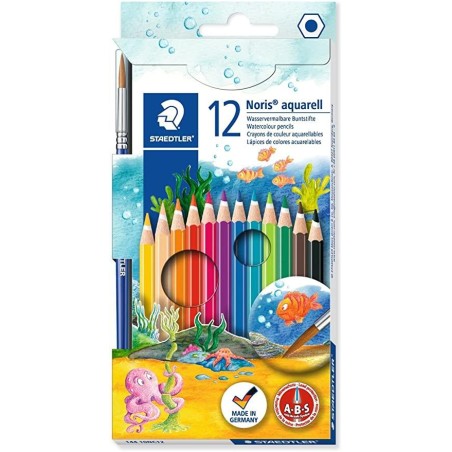 STAEDTLER LÁPICES DE COLORES NORIS AQUARELL + PINCEL SURTIDOS EN ESTUCHE 12 UD