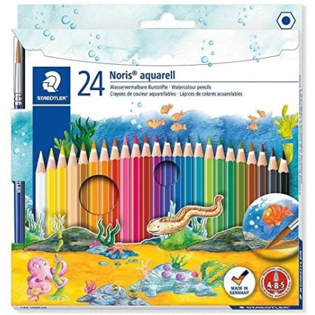 STAEDTLER LÁPICES DE COLORES NORIS AQUARELL + PINCEL SURTIDOS EN ESTUCHE 24 UD
