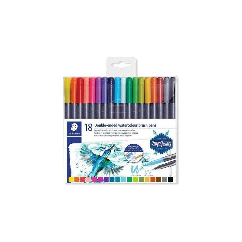 STAEDTLER ROTULADORES DESIGN JOURNEY DOBLE PUNTA FINA/PINCEL ACUARELABLES C/SURTIDOS ESTUCHE 18 UD