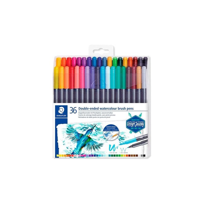 STAEDTLER ROTULADORES DESIGN JOURNEY DOBLE PUNTA FINA/PINCEL ACUARELABLES C/SURTIDOS ESTUCHE 36 UD