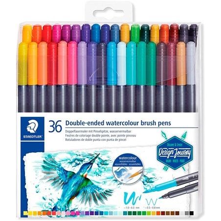 STAEDTLER ROTULADORES DESIGN JOURNEY DOBLE PUNTA FINA/PINCEL ACUARELABLES C/SURTIDOS ESTUCHE 36 UD