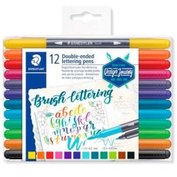 STAEDTLER ROTULADORES BRUSH LETTERING DOBLE PUNTA FINA/PINCEL C/SURTIDOS ESTUCHE 12 UD