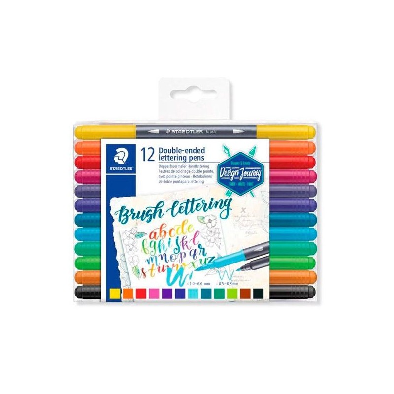 STAEDTLER ROTULADORES BRUSH LETTERING DOBLE PUNTA FINA/PINCEL C/SURTIDOS ESTUCHE 12 UD