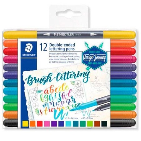 STAEDTLER ROTULADORES BRUSH LETTERING DOBLE PUNTA FINA/PINCEL C/SURTIDOS ESTUCHE 12 UD