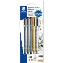 STAEDTLER SET CREATIVO ROTULADORES PIGMENT LINER & MARCADOR METALIZADO COLORES SURTIDOS BLISTER 5U