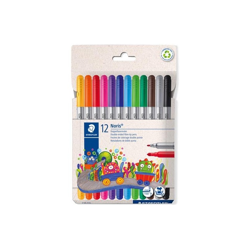 STAEDTLER ROTULADORES DOBLE PUNTA 1/3 MM COLORES SURTIDOS ESTUCHE 12 UD