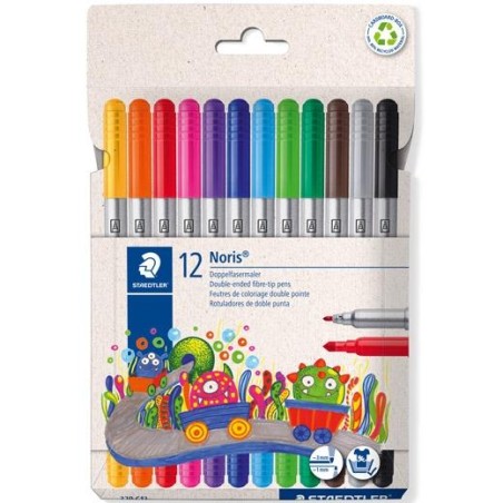 STAEDTLER ROTULADORES DOBLE PUNTA 1/3 MM COLORES SURTIDOS ESTUCHE 12 UD