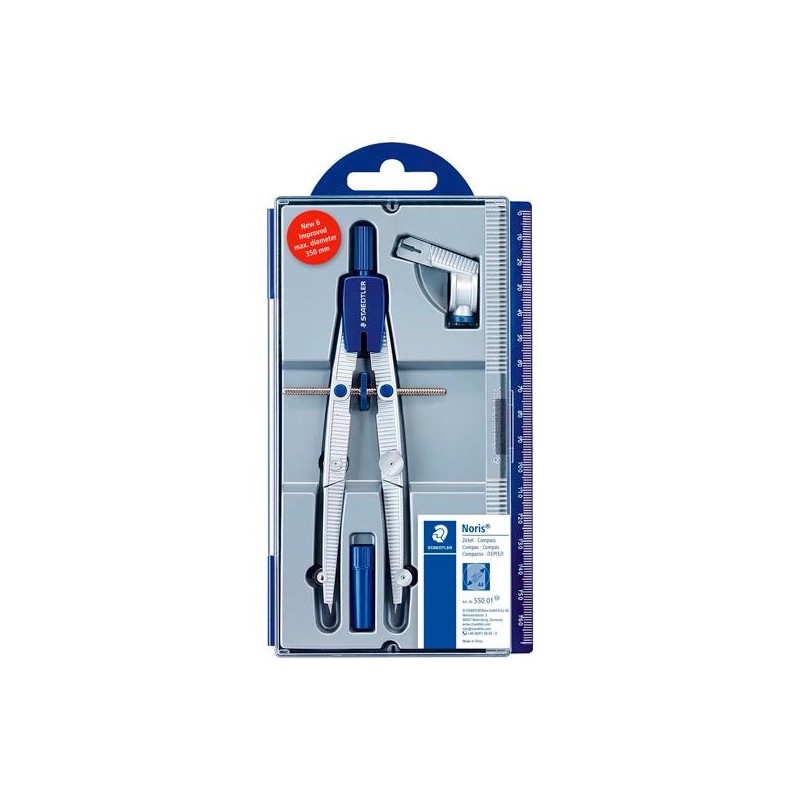 STAEDTLER COMPÁS ESCOLAR NORIS 550 ESTUCHE CON ADAPTADOR UNIVERSAL + TUBO DE MINAS GRIS METALIZADO