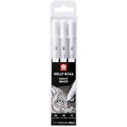 TALENS SAKURA BOLÍGRAFOS GELLY WHITE FINO/MEDIO/GRUESO GEL BRILLANTE ESTUCHE DE 3 BLANCO