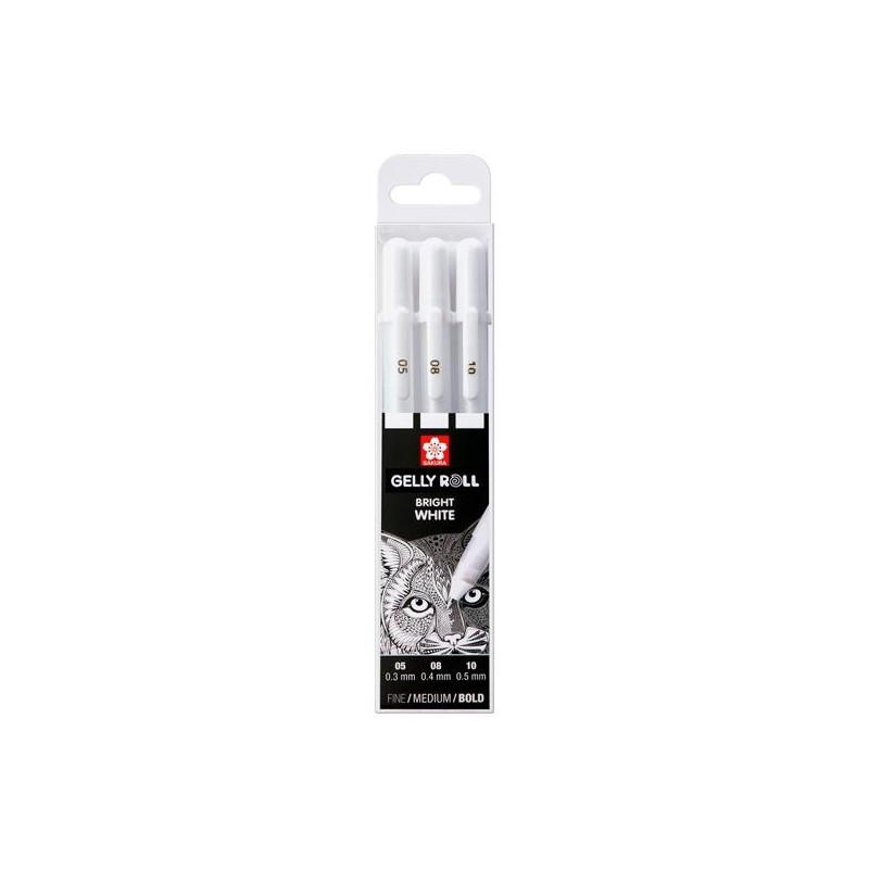 TALENS SAKURA BOLÍGRAFOS GELLY WHITE FINO/MEDIO/GRUESO GEL BRILLANTE ESTUCHE DE 3 BLANCO