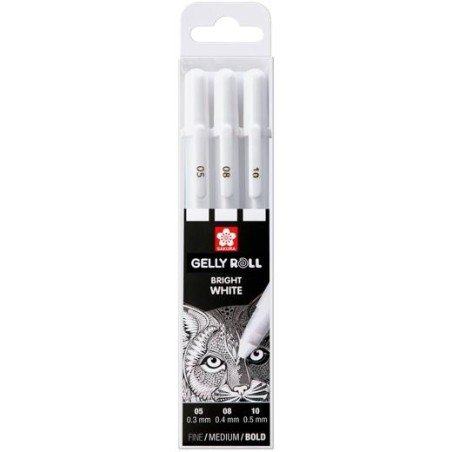 TALENS SAKURA BOLÍGRAFOS GELLY WHITE FINO/MEDIO/GRUESO GEL BRILLANTE ESTUCHE DE 3 BLANCO