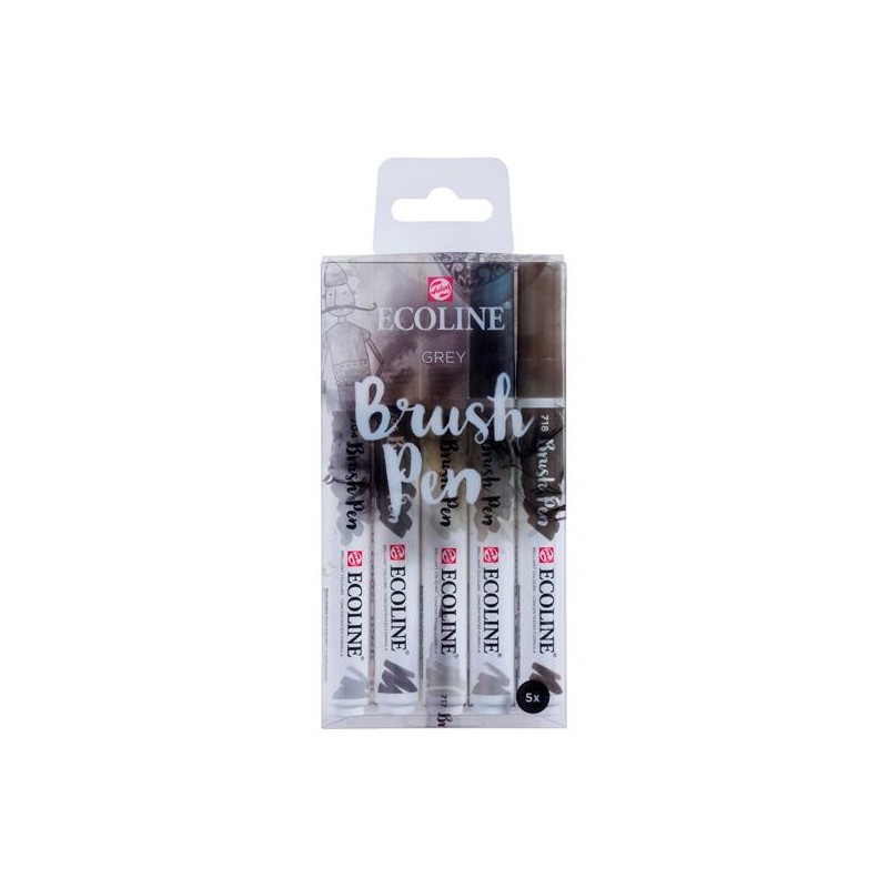 TALENS ECOLINE ROTULADORES BRUSH PEN PUNTA PINCEL GRIS ESTUCHE 5 UD