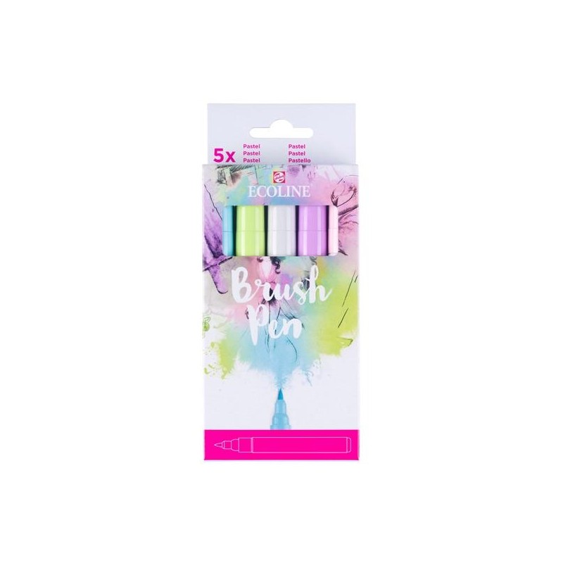 TALENS ECOLINE ROTULADORES BRUSH PEN PUNTA PINCEL SURTIDO PASTEL ESTUCHE 5 UD