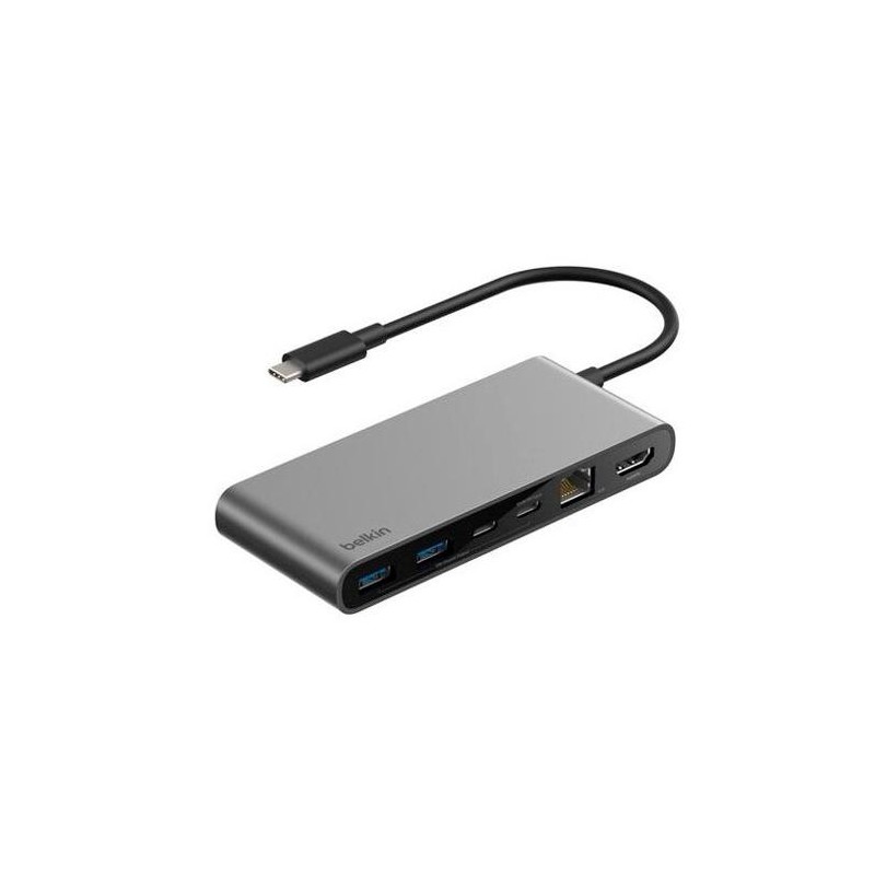 BELKIN ADAPTADOR USB-C 8 EN 1 ETHERNET, 2XUSB-C, 2XUSB-A, HDMI, SD, 1XMICROSD GRIS