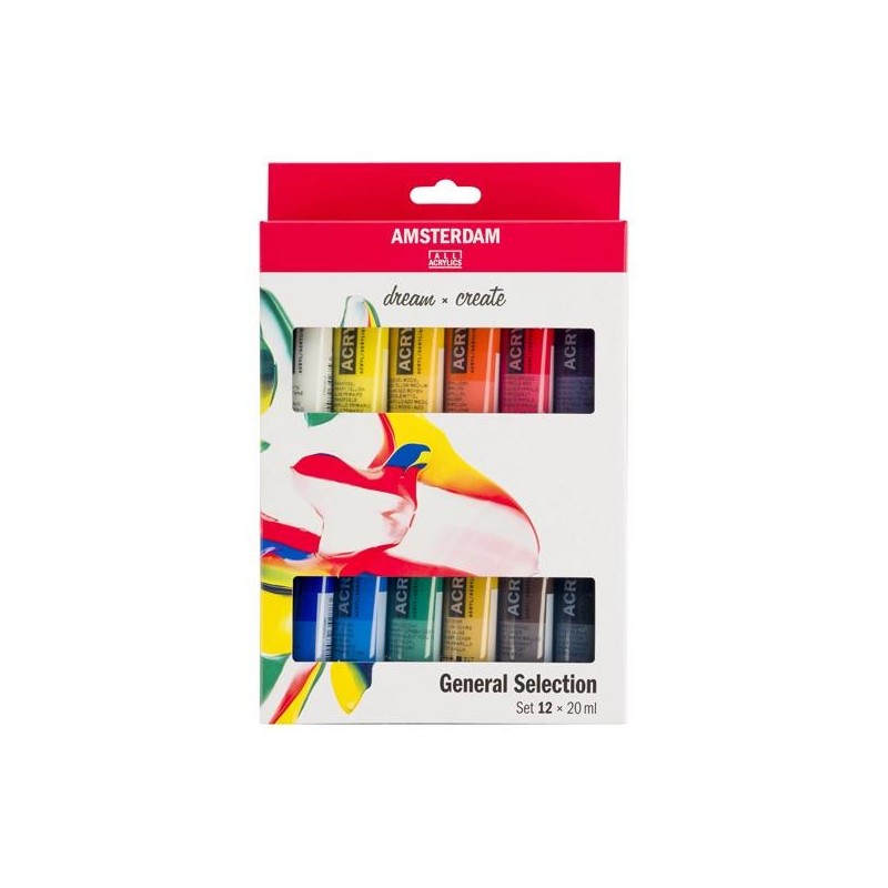 TALENS AMSTERDAM STANDARD SERIES SET ACRÍLICOS SELECCIÓN GENERAL TUBO 20ML ESTUCHE 12 UD