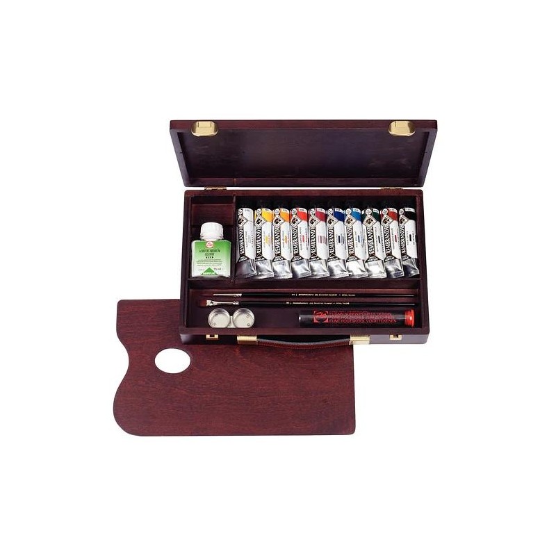 TALENS REMBRANDT SET CON 10 TUBOS ACRÍLICOS DE 40ML COLORES SURTIDOS CAJA DE MADERA