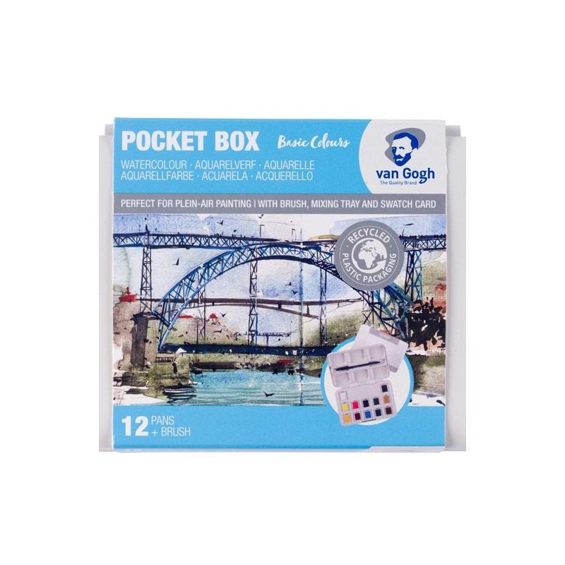 TALENS VAN GOGH ACUARELAS BÁSICAS EN MEDIAS PASTILLAS C/SURTIDOS ESTUCHE 12 UD + PINCEL