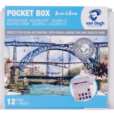 TALENS VAN GOGH ACUARELAS BÁSICAS EN MEDIAS PASTILLAS C/SURTIDOS ESTUCHE 12 UD + PINCEL