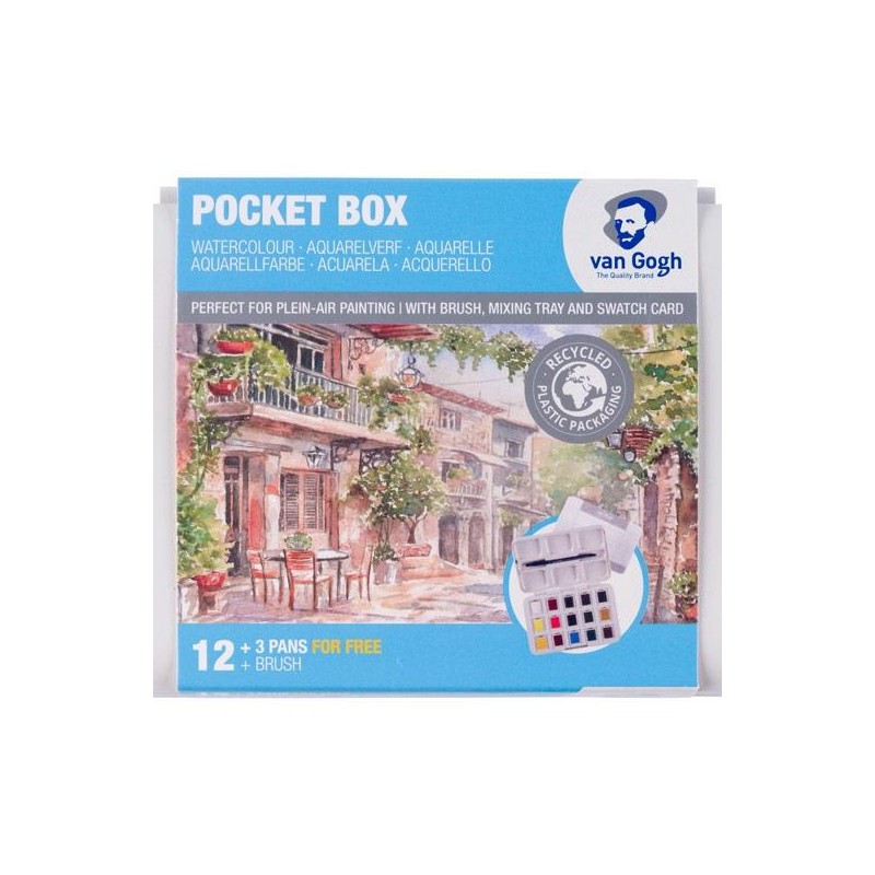 TALENS VAN GOGH ACUARELAS BÁSICAS EN MEDIAS PASTILLAS C/SURTIDOS ESTUCHE 12 UD + 3 GRATIS + PINCEL