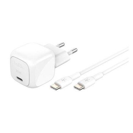 BELKIN CARGADOR PARED USB-C + CABLE USB-C A USB-C 30W BLANCO