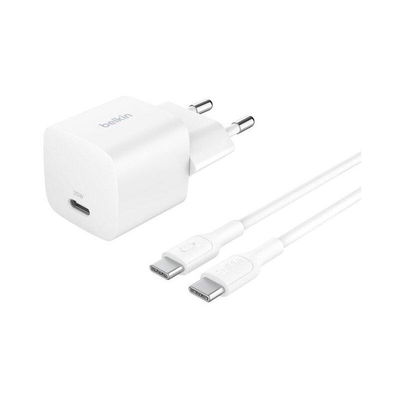 BELKIN CARGADOR PARED USB-C + CABLE USB-C A USB-C 25W BLANCO