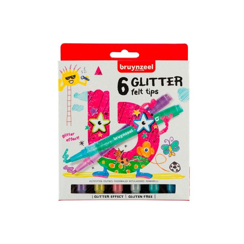TALENS BRUYNZEEL ROTULADORES GLITTER KIDS COLORES SURTIDOS ESTUCHE 6 UD