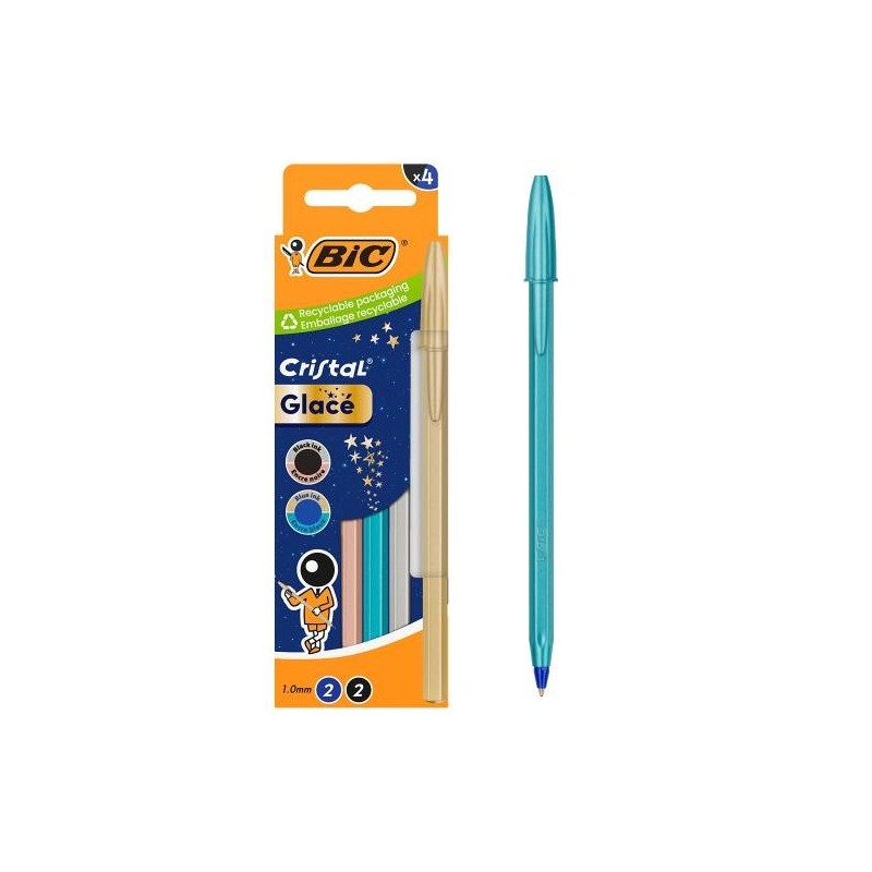 BIC BOLÍGRAFO CRISTAL GLACE 1.0MM BLÍSTER 4 UD