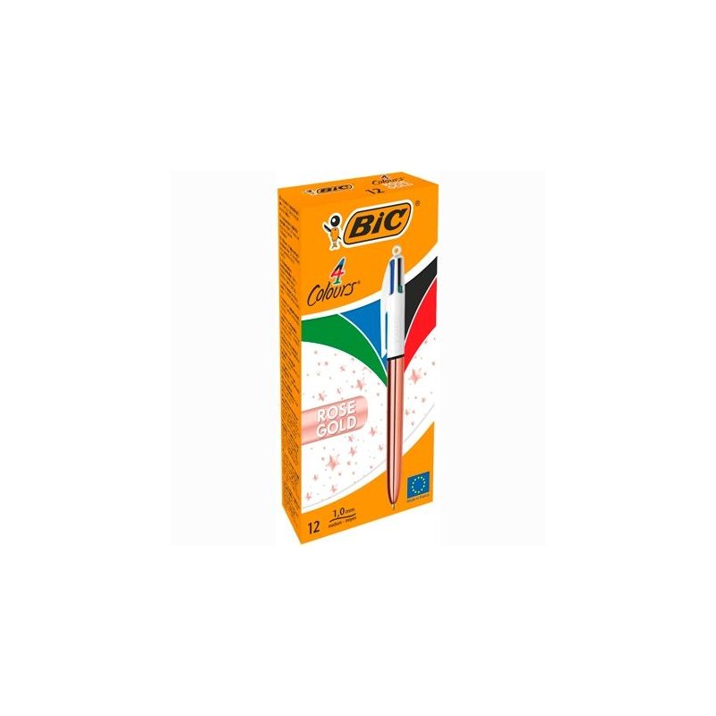 BIC BOLÍGRAFO 4 COLORES ROSE GOLD CUERPO BLANCO/ROSA METÁLICO CAJA 12 UD