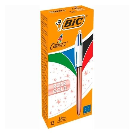BIC BOLÍGRAFO 4 COLORES ROSE GOLD CUERPO BLANCO/ROSA METÁLICO CAJA 12 UD