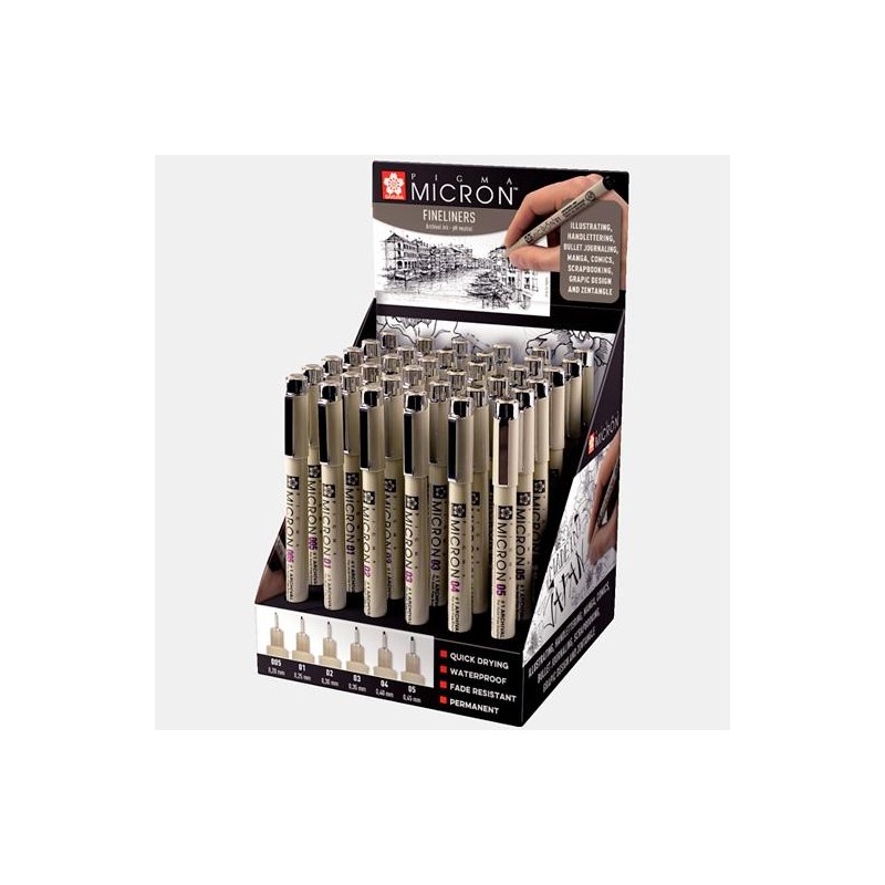 TALENS SAKURA EXPOSITOR DE 36 ROTULADORES PERMANENTES PIGMA MICRON FINELINER NEGRO