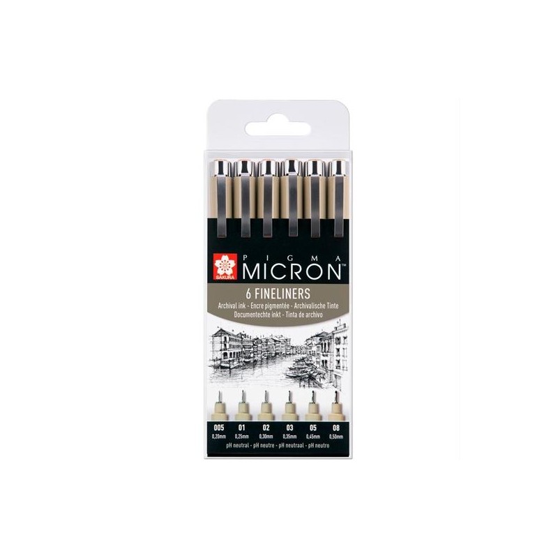 TALENS SAKURA ROTULADORES PERMANENTES PIGMA MICRON FINELINER ESTUCHE DE 6 NEGRO