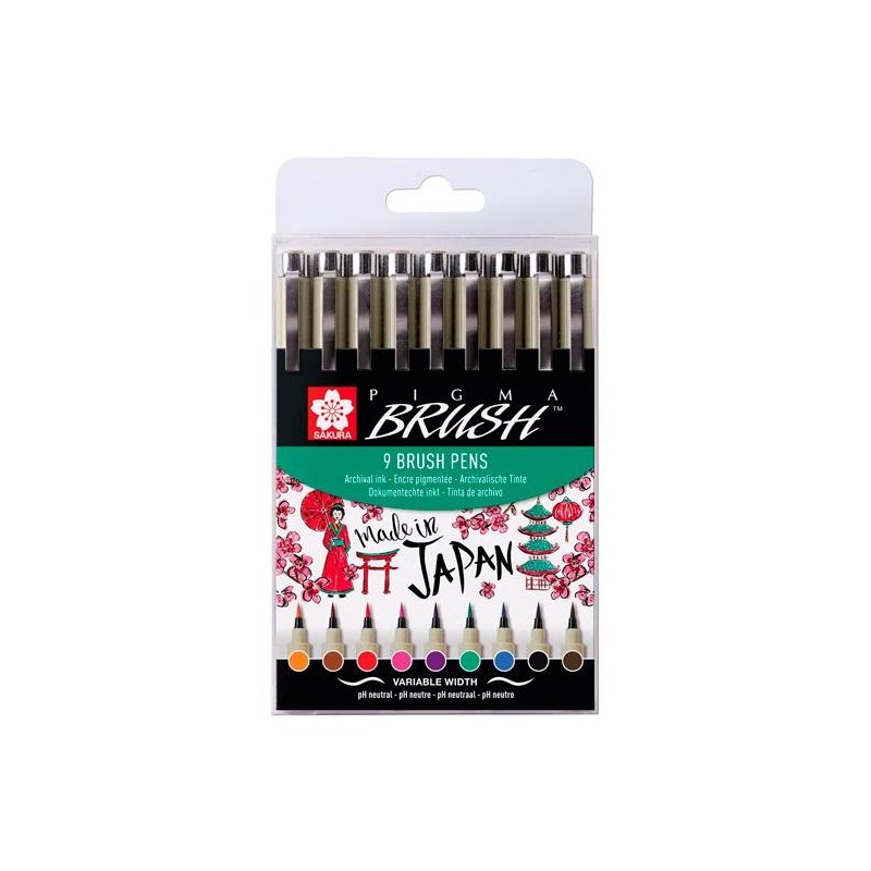 TALENS SAKURA ROTULADORES PUNTA PINCEL PIGMA BRUSH PENS C/SURTIDOS ESTUCHE 9 UD