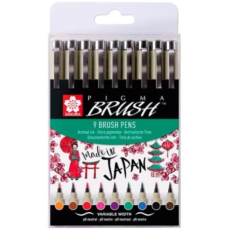 TALENS SAKURA ROTULADORES PUNTA PINCEL PIGMA BRUSH PENS C/SURTIDOS ESTUCHE 9 UD