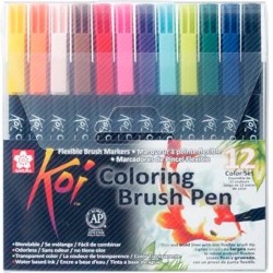 TALENS SAKURA ROTULADORES PUNTA PINCEL KOI COLOURING BRUSH PEN ESTUCHE DE 12 C/SURTIDOS