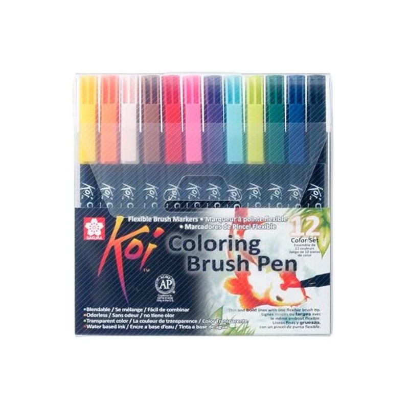 TALENS SAKURA ROTULADORES PUNTA PINCEL KOI COLOURING BRUSH PEN ESTUCHE DE 12 C/SURTIDOS