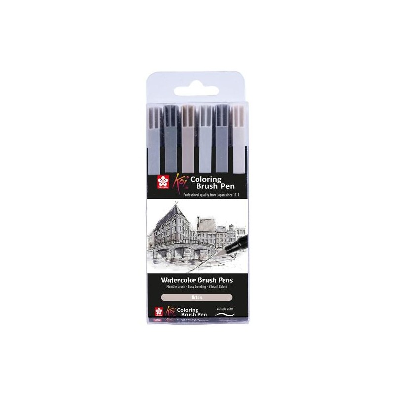 TALENS SAKURA ROTULADORES PUNTA PINCEL KOI COLOURING BRUSH PEN C/SURTIDOS URBANOS ESTUCHE 6 UD
