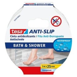 TESA CINTA ANTIDESLIZANTE ADHESIVA BAÑO 25MM X 5M TRANSPARENTE