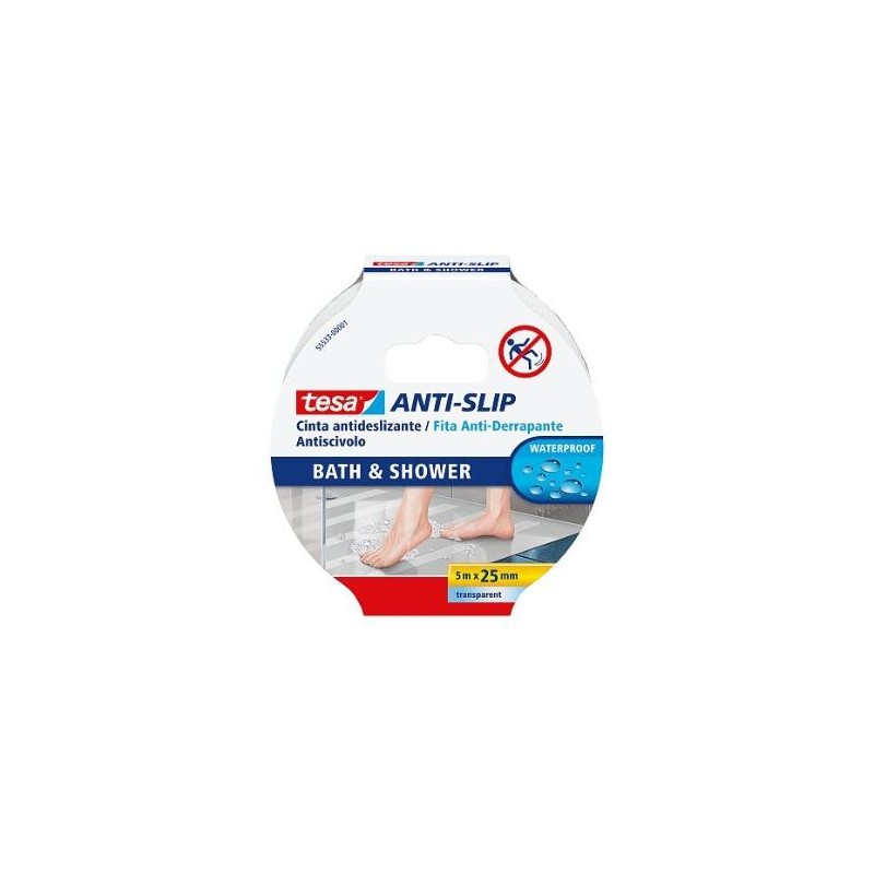 TESA CINTA ANTIDESLIZANTE ADHESIVA BAÑO 25MM X 5M TRANSPARENTE