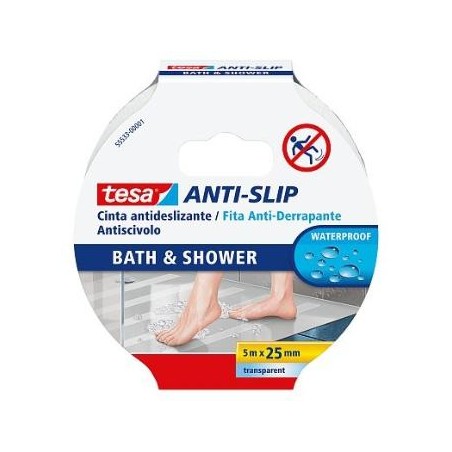 TESA CINTA ANTIDESLIZANTE ADHESIVA BAÑO 25MM X 5M TRANSPARENTE