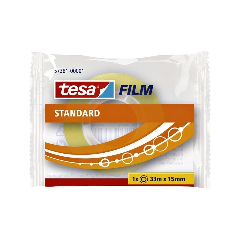 TESA FILM CINTA ADHESIVA TRANSPARENTE STANDARD ROLLO 15MM X 33M EN BOLSITA