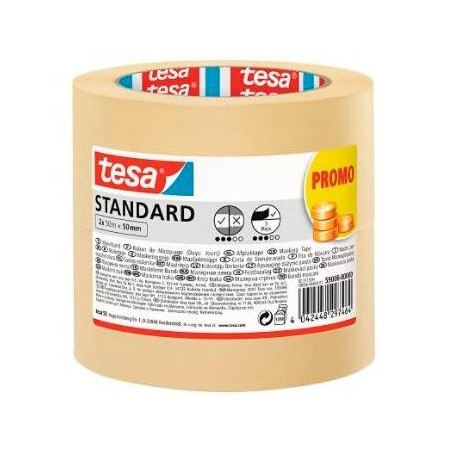 TESA CINTA DE ENMASCARAR STANDARD ADHESIVA PARA PINTOR 50MX50MM EN PACK DE 2 ROLLOS