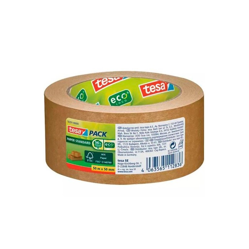 TESA CINTA DE EMBALAJE TESAPACK ESTÁNDAR ECOLOGO ROLLO 50MX50MM PAPEL MARRÓN