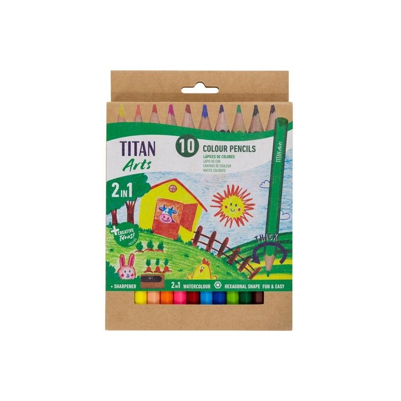 TITAN ARTS LÁPICES DE COLORES INICIACIÓN SURTIDOS ESTUCHE 10 UD + SACAPUNTAS