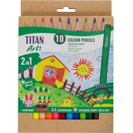 TITAN ARTS LÁPICES DE COLORES INICIACIÓN SURTIDOS ESTUCHE 10 UD + SACAPUNTAS