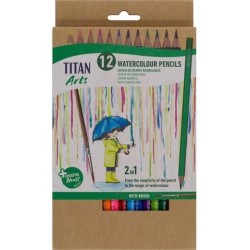 TITAN ARTS LÁPICES DE COLORES ACUARELABLES SURTIDOS ESTUCHE 12 UD + PINCEL