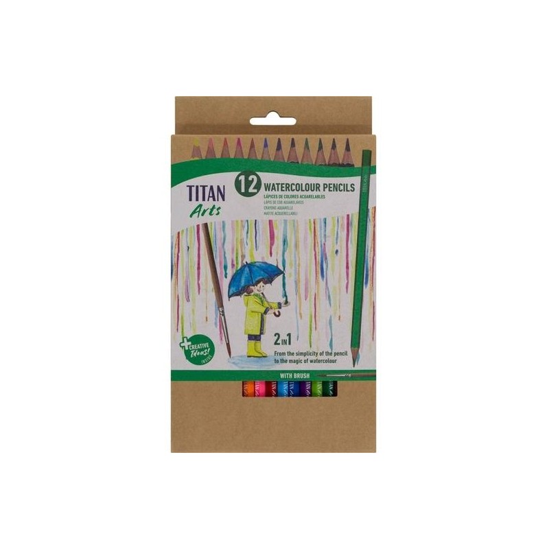 TITAN ARTS LÁPICES DE COLORES ACUARELABLES SURTIDOS ESTUCHE 12 UD + PINCEL