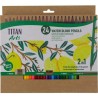 TITAN ARTS LÁPICES DE COLORES ACUARELABLES SURTIDOS ESTUCHE 24 UD + PINCEL + GOMA + SACAPUNTAS